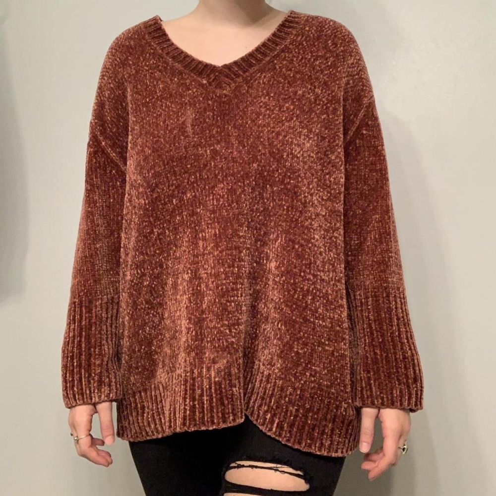 ZARA Burnt orange velvet knit sweater. Size S ...Very Oversized